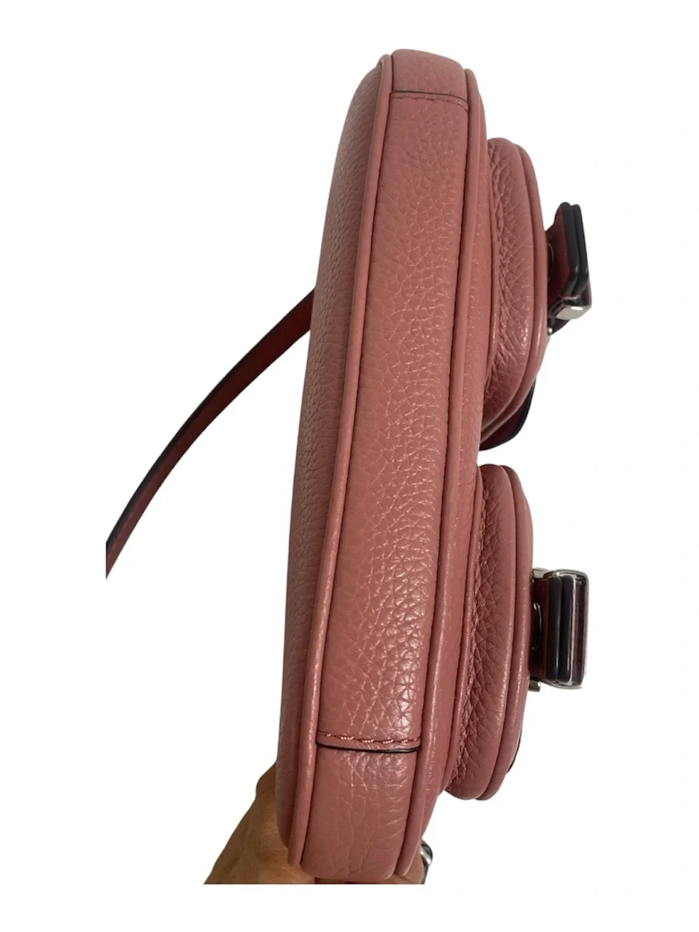 MICHAEL Michael Kors Zoe Rose Pink Leather Pouchette with Front Buckle Pockets